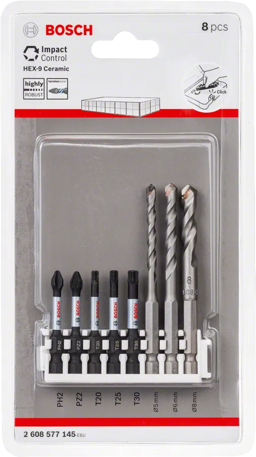 Bosch Hex-9 keraamiliste puuride ja löökpuuriterade komplekt 8 osa.